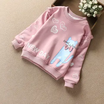 Laura Kors Sosiri Primavara Toamna pentru Copii cu Maneci Lungi Gât O Imprimare Cat Rosu Roz Fete T-shirt Copil Topuri Haine 18M-7T