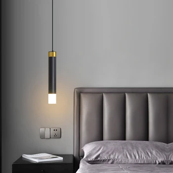 LED-uri moderne Perdeaua de Lumini de Pe Noptiere Single Black Metal Si Acril Cilindru Pandantiv Lampă Pentru Camera de zi Dormitor Bucatarie