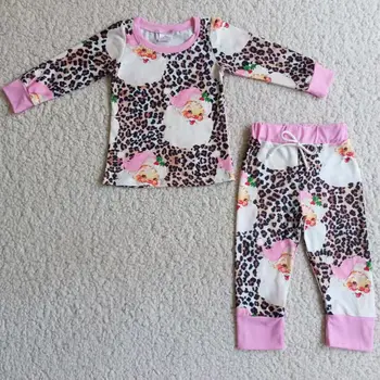 Leopard de imprimare roz Moș Crăciun fată minunată pijama de iarna cu maneca lunga moale pijamale, haine de Crăciun pentru fete 2pc tinuta