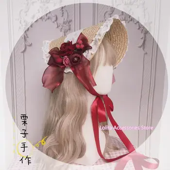 Lolita Elemente realizate manual Pălărie de Paie pălărie Capota Epocă Mori Fata Superba Elegantă Prințesă Arc Dantelă Flori Bnt