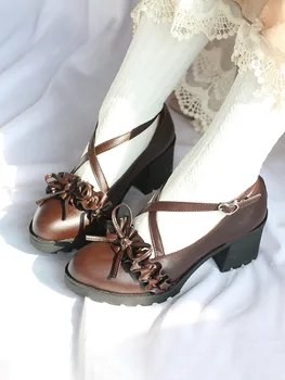Lolita Japoneză pantofi cu toc incaltaminte femei Britanice din piele pantofi drăguț fată pantofi crucea bretele dantelă bowknot kawaii pantofi pentru