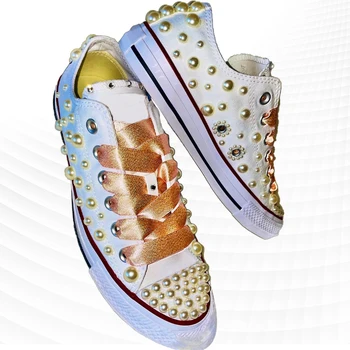 Low-Top Panza Pantofi Perla De Cusut Panglica Confortabil Handmade Personalizate Vulcanizat, Pantofi Casual, Adidasi 35-46