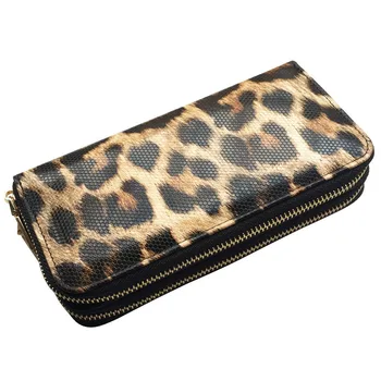 LUCIEN Mare Capacitate de Imprimare Leopard Dublu Fermoar Portofel Relief din Piele Organizator Card de Credit Mobil Sac Geantă de mână de Moda