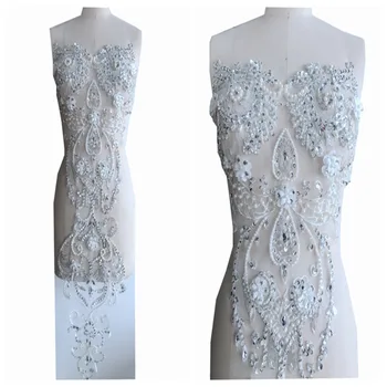 mare alb fildeș Trei-dimensional aplicatiile de dantela cu margele strasuri trim patch-uri 95*44cm pentru weddding rochie accesoriu