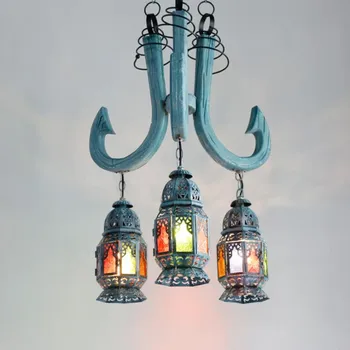 Marea mediterană Lampă de Pandantiv antic ocean lemn masiv candelabru Bohemia turcească, sala de mese lampă candelabru de sticlă colorate