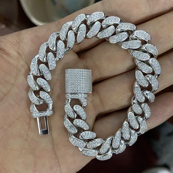 Meisidian 12mm 7 Inch Argint Iced Out Moissanite Diamant Miami Mens Brățară Pentru Petrecere