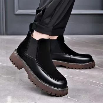 mens de moda de lux chelsea cizme negre platforma pantofi de piele de căprioară piele de vacă glezna cizme dantela-toamna iarna botas frumos botines