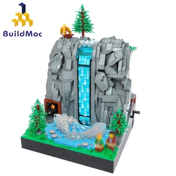 MOC Celebra Scena Munții Stâncoși Cascada Blocuri Set de Vedere Alpin Apă Copac Idee Model Cărămizi Copii Cadouri