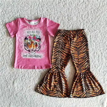 Moda Copilul Copil Haine Tigru maneca scurta tricou Leopard bell jos 2 buc haine Fata copil de îmbrăcăminte de tip Boutique, costum copii