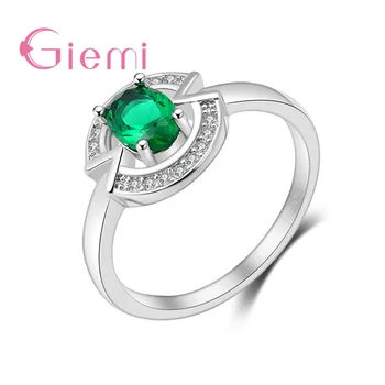 Moda De Cumpărături Elegantă Petrecere Ornament Rotund Culoare Verde De Cristal Geometrice Inel Argint 925 Cubic Zirconia Anel