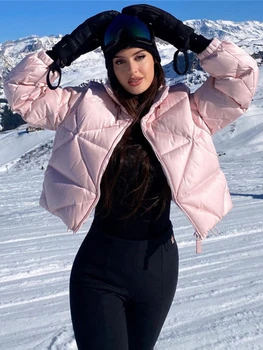 Moda de iarnă Stand Guler Zip-Up Pink Puffer Jacheta pentru Femei 2022 Casual Bumbac Căptușit Negru Bubble Coat Alb Stradă Uza