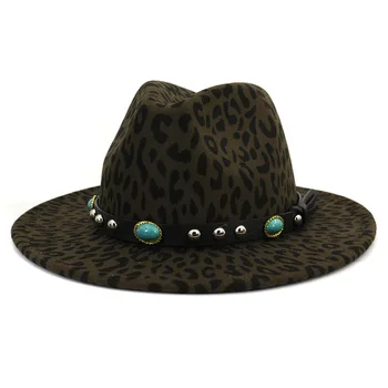 Moda Femei Barbati Leopard Print Show Partid Margine Largă Pălărie Fedora Winet Și Toamna Lână Simțit Epocă Panama Jazz Capacul De Sus