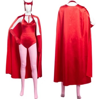 Moda Roșu Vrăjitoare Wanda Maximoff Cosplay Costum Wanda Viziune Scarlet Femei Salopeta Tinutele Pelerina Halloween Costum De Carnaval