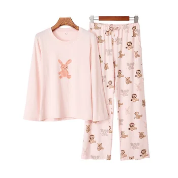 Moda Stil Nou cu mâneci Lungi, Pantaloni, Pijamale Femei de Primăvară și de Toamnă Animal Print Cotton Modal Desene animate Serviciu Acasă Costum