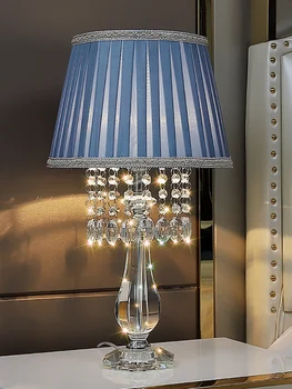 Modei moderne cristal de masă lampă de noptieră dormitor living de lux cald căsătorie romantic American albastru lampă de masă