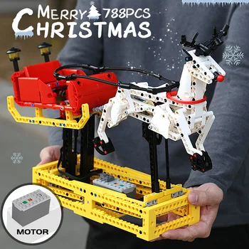 Modelul 788PCS Jucării de Crăciun MOC-4121 Motorizate Sania trasa de Reni Blocuri Caramizi de Învățământ Cadouri DIY