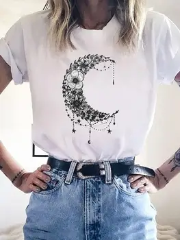 Moon Flower Tendință de Dragoste Grafic de Imprimare T-shirt Tricou Maneca Scurta pentru Femei Haine de Vară Kawaii Moda de Îmbrăcăminte de Bază Tee Top