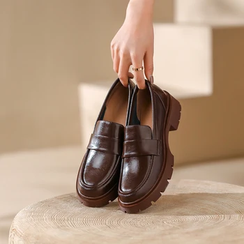 MythLuo Platforma Mocasini Pentru Femei Tocuri Indesata Pantofi Plat Pantofi Din Piele Rotund Deget De La Picior Gros Biroul Unic Doamnelor Că Pantofii