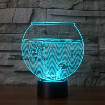 Natural Fish tank 3D Lampă 7 Culori de Lumina LED Noapte lumină 3d Bol de Pește Lampă de Masă Acasă Decorare Lumina de Noapte Alimentat de la Baterie