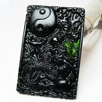 Natural, Negru, Verde, Dragonul de Jad Pandantiv Colier Chinez față-verso Sculptate Farmec Bijuterii de Moda Amuleta pentru Barbati Femei Cadouri