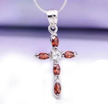 naturale de granat roșu bijuterie Pandantiv de piatră prețioasă naturale Rafinat energie misterioasă pandantiv cruce S925 argint fata de partid cadou bijuterii