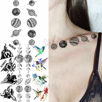 Negru Mică Planetă Univers Tatuaje Temporare Pentru Femei Adulte Spațiu Colibri Realist Fals Tatuaj Body Art Lavabil Tatoo