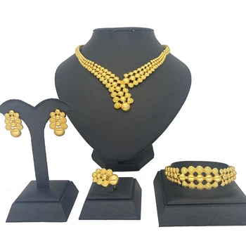Nigeria Dubai culoare de Aur seturi de bijuterii Africane de mireasa, cadouri de nunta petrecere pentru femei Brățară Colier cercei set inel collares
