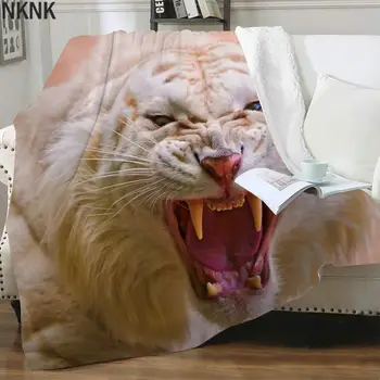 NKNK Brank tigru Alb Patura Animale de Pluș Arunca Pătură Feroce Subțire Quilt Harajuku Imprimare 3D Sherpa Pătură Nouă Premium