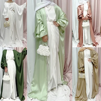 Noi 2023 Ramadan Satin Deschide Abaya Femeile Musulmane Hijab Rochie Islamic Jalabiya Eid Kimono Cardigan Îmbrăcăminte Halat Rochie Caftan Caftan