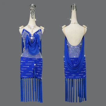 Noi latino Rochie de Dans Rochie de Concurență Costume Fusta Efectuarea Rochie Adult Personaliza Copii albastru Matador Fusta Split Skirte