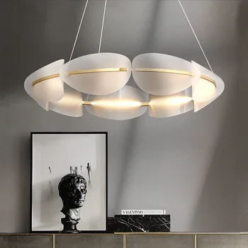 Nordic camera de zi LED iluminat candelabru modern, interior acril lampă de agățat simplu și ușor de lux cu bar, dormitor candelabru