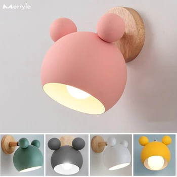 Nordic Creative Macaron Lampă de Perete Ursul Desene animate Mickey Dormitor Lampă de Noptieră pentru Copil Copil Camera Copiilor E27 Bec Lumini de Perete
