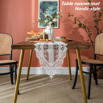 Nordic Romantic Broderie Albă Alimente Sala De Mese Tabelul Runner Living Dulap De Perete Pian Pânză Capac Decor De Crăciun