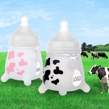 Nou-născut de lapte pentru copii flacon de sticlă cu capac de silicon imprimate fără toarte, îngrijit lucrate de sticlă pentru mama și produse pentru copii