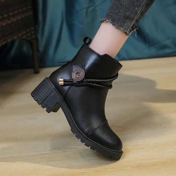 Nou Pantofi pentru Femei de Moda Rotund 2022 Toamna Cizme Femei Culoare Solidă Cizme Negre Cizme Confortabile pentru Femei Platforma Glezna Cizme