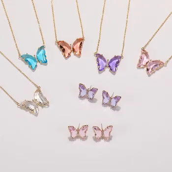 Noua moda coreeană versiunea de cristal multicolore fluture lanț de sex feminin partidul colier cercei primul fluture bijuterii