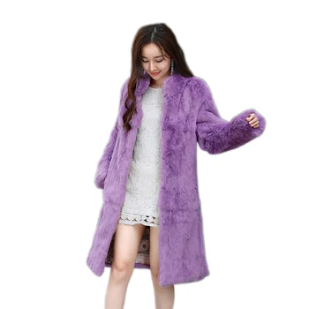 Noua moda femei X-lungă haină de blană de iepure doamnelor adevărat naturale 100CM lungime sacou uza peste haina