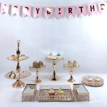 Nunta de aur Tort Stand Set alb Cristal Metal decoratiuni Cupcake Desert Piedestal Ecran Partid Decoratiuni de Masă