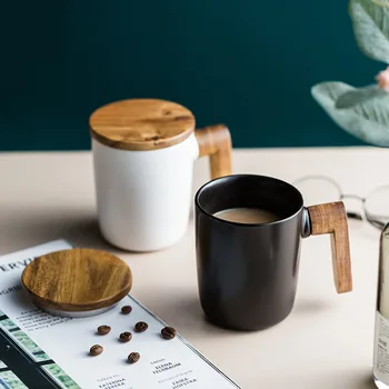 Pachet cadou Mâner de Lemn cu Capac ceașcă de cafea Iubitorii de cafea Cani Ceramice Cana de cafea ceasca de lemn set ceașcă de cafea