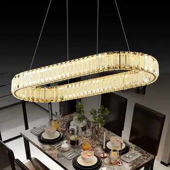 Pandantiv Modern Lampă cu LED-uri de Aur de Cristal Candelabru de iluminat pentru Sala de Mese Tavan Agățat în Camera de zi Oval Mic Candelabru