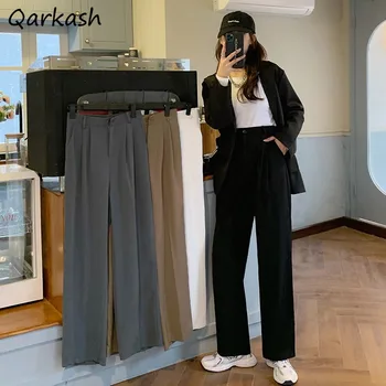 Pantaloni Femei Talie Mare, Solid, Simplu All-meci Kpop Doamne de Birou Vintage Streetwear Nou Largi Picior Pantaloni Largi Moale Stil coreean