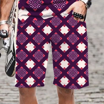Pantaloni Scurți pentru bărbați Om Retro Latticepattern Talie Elastic Moda Streetwear Amuzant Înot Bărbați/Femei Model Casual Plaja costume de Baie