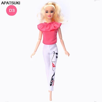 Papusa de moda Haine Pentru Păpuși Barbie Haine Roz Volane Cămașă fără Mâneci Topuri și Pantaloni Albi Păpuși Accesorii Copil DIY Jucărie