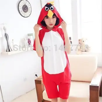 Pasăre Roșie Pijamale De Vara Body-Uri Pentru Adulti Unisex Desene Animate Sleepwear Animală Body-Uri De Bumbac Mâneci Scurte Cosplay Costum