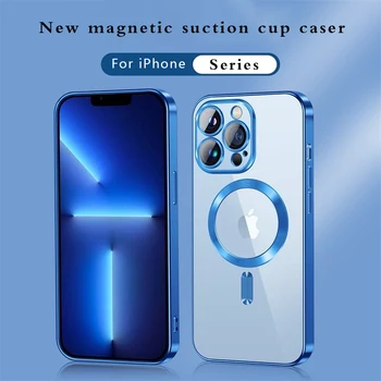 Pentru Placare Magnetic Pentru Magsafe Taxa radio Caz Pe iPhone 14 12 11 13Pro Max Cazul Magsafe Moale de Lux Clar Capac de Silicon