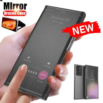 Pentru Samsung Galaxy A50 A51 A71 Caz Smart Mirror Flip din Piele Cazul în care Telefonul Pentru Galaxy A21S Fibra de Carbon Acoperire Coque