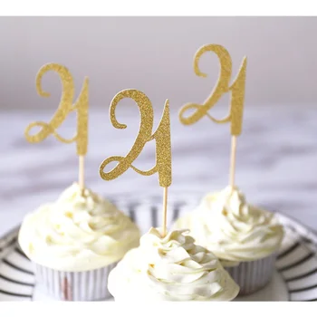 Personalizat 21 de ani Cupcake Toppers/Personalizate Douăzeci și Una de sclipici Toppers/decoratiuni de masă/zi de Naștere Aur cupcake topper