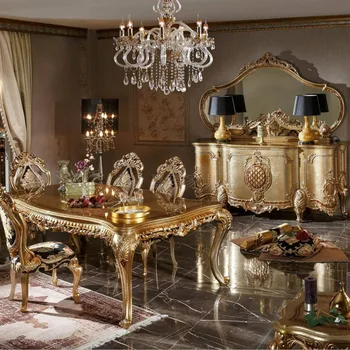 Personalizat Europene de lux masă și scaun combinație palat francez vila din lemn masiv sculptate manual mobilier