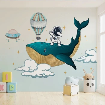 Personalizat Mari picturi Murale Desene animate trase de Mână Balena Astronaut Foto tapete de Perete de Pânză Pentru Camera Copil Dormitor Decor de Perete Autocolant