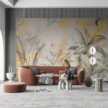 Personalizate 3D Murală Tapet Retro Abstract Casa Tăcut Vântul Mână-Pictat Tropicală Frunze de Plante de Fundal pictura Murala de Perete